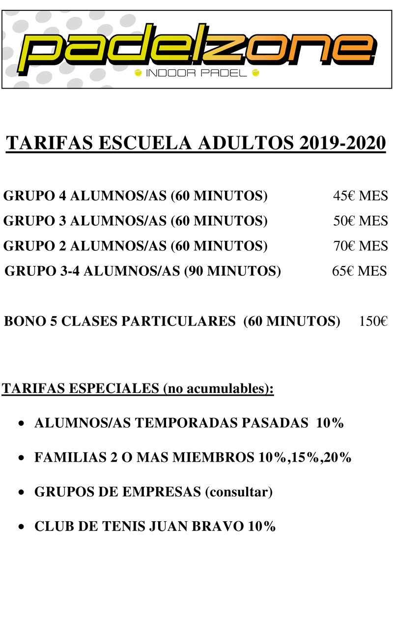 TARIFAS ADULTOS