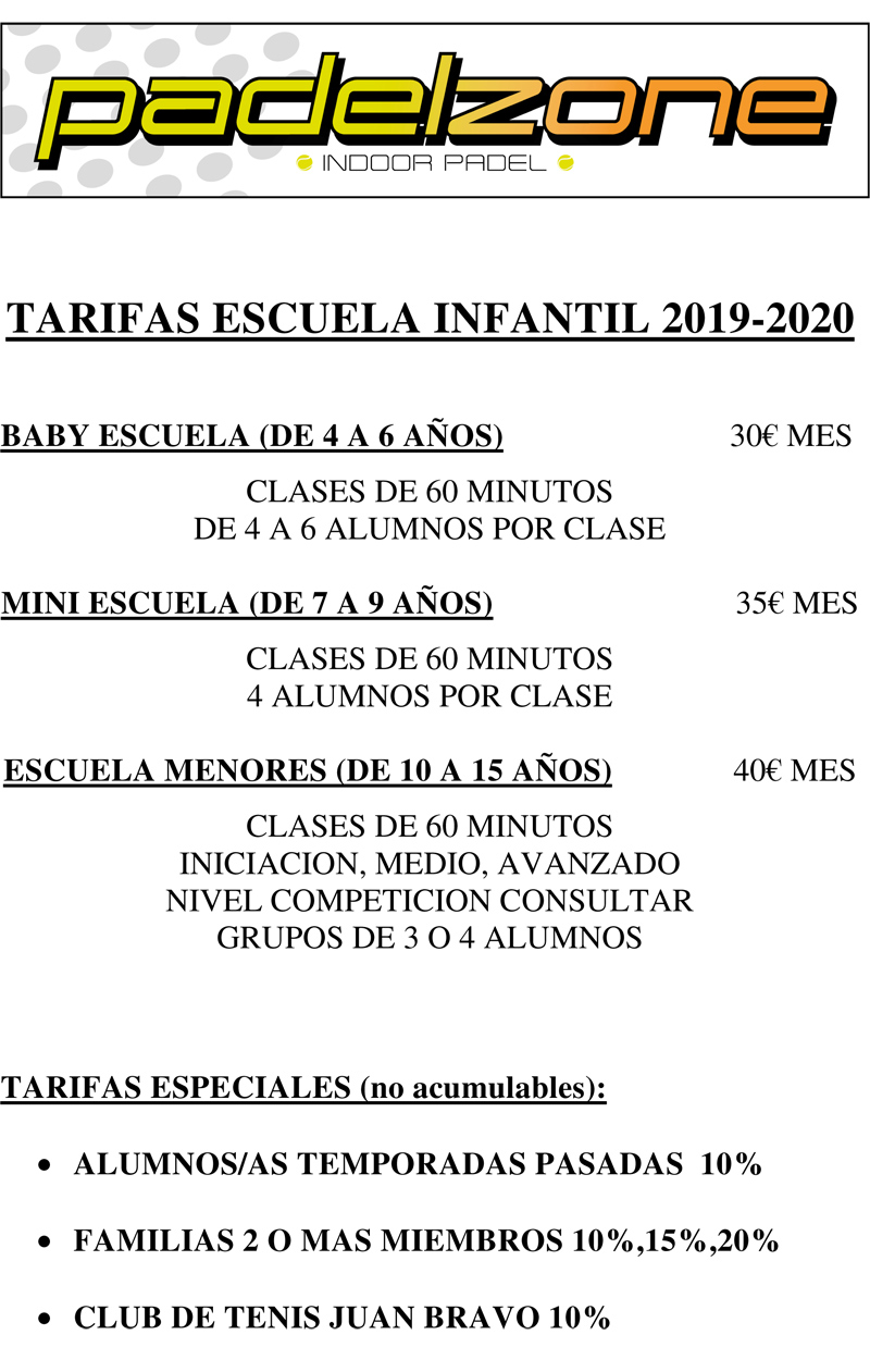 TARIFAS INFANTILES